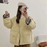 802新版宽松圆领薄款菱格小个子棉服外套