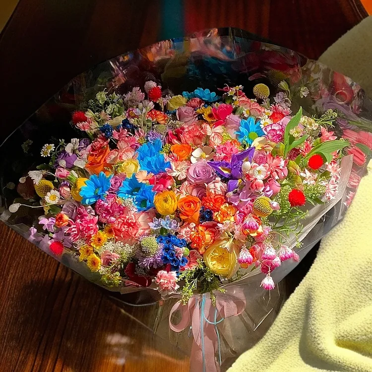 全国彩色多巴胺郁金香玫瑰混搭花束生日鲜花速递同城七夕花束