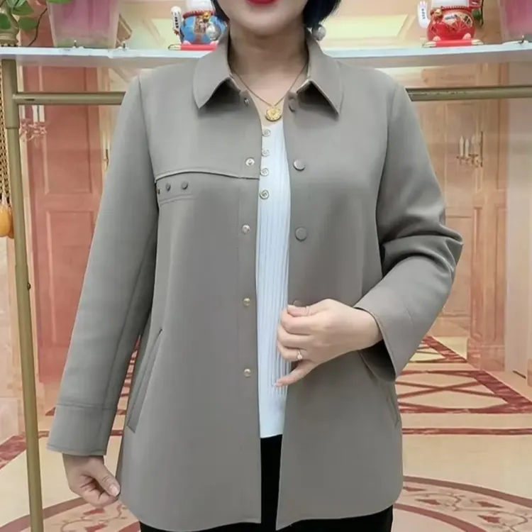 2025新款时尚大码减龄款妈妈装翻领百搭春秋宽松休闲长袖高档外套
