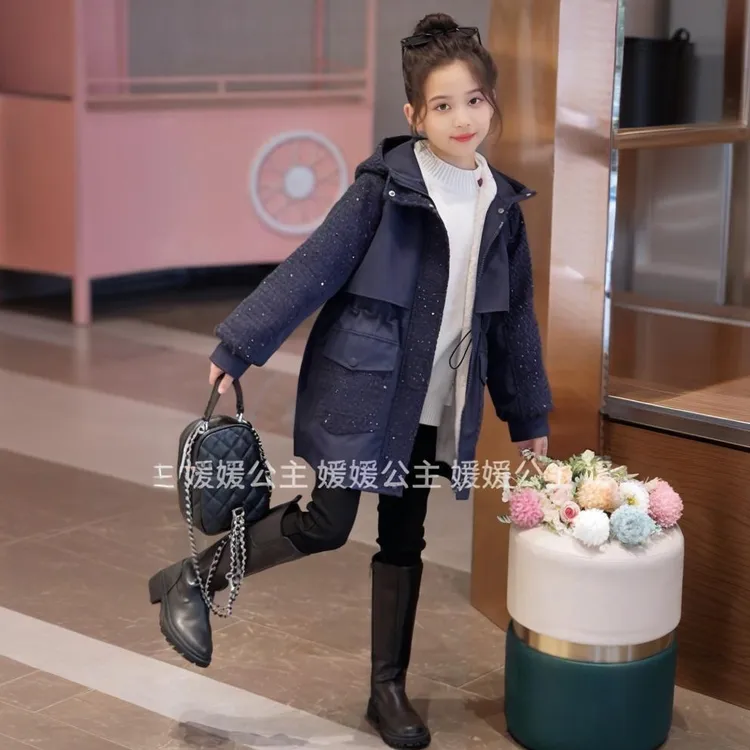 媛媛公主2025冬季女中大童时尚百搭户外中长款派克外套15408T204