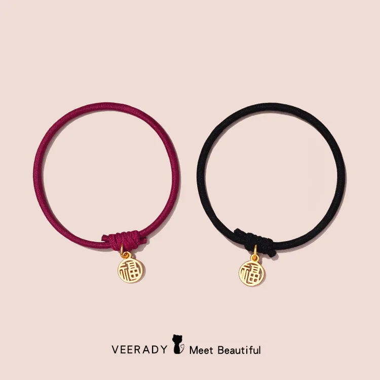 福牌925纯银发绳女简约头绳扎马尾红色小皮筋高级感新手链发饰