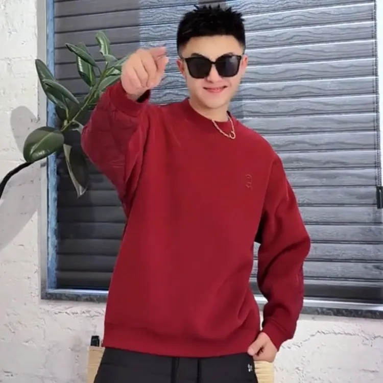 冬季新款设计感夹棉加绒圆领卫衣男款痞帅时尚宽松百搭保暖棉服