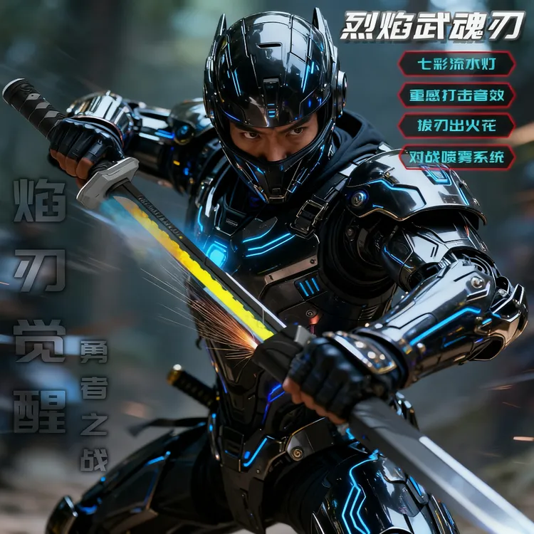 火花光剑机甲风漂泊者激光刀玩具喷雾儿童男孩闪发光宝剑武士刀