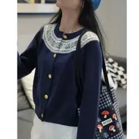 【100%纯山羊绒】若楠同款费尔岛提花7针双股加厚320克羊绒针织开衫