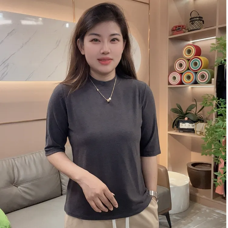 怡特美【蛋白绒中袖】秋季原纱防螨轻柔舒适百搭中袖立领T恤68172