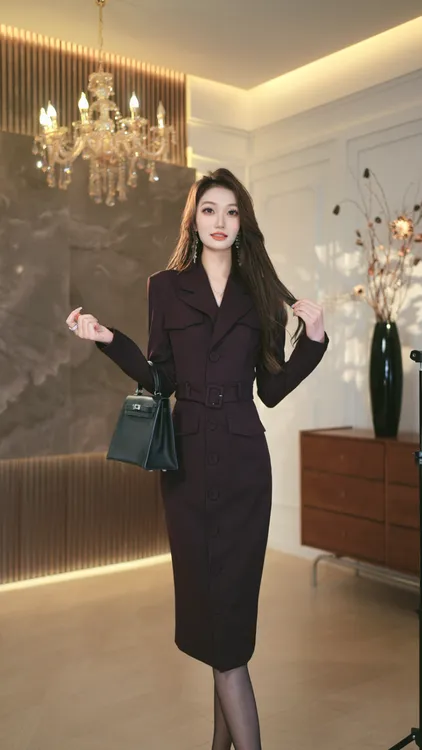 罗曼定制 高定原创设计时尚高级感秋季女西装连衣裙女长袖收腰
