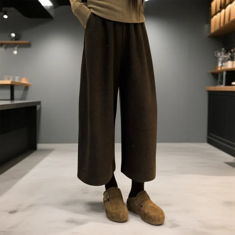 宿慕SUMU山本醋酸羊毛八分裤2025秋季新款加厚显瘦气质百搭阔腿裤