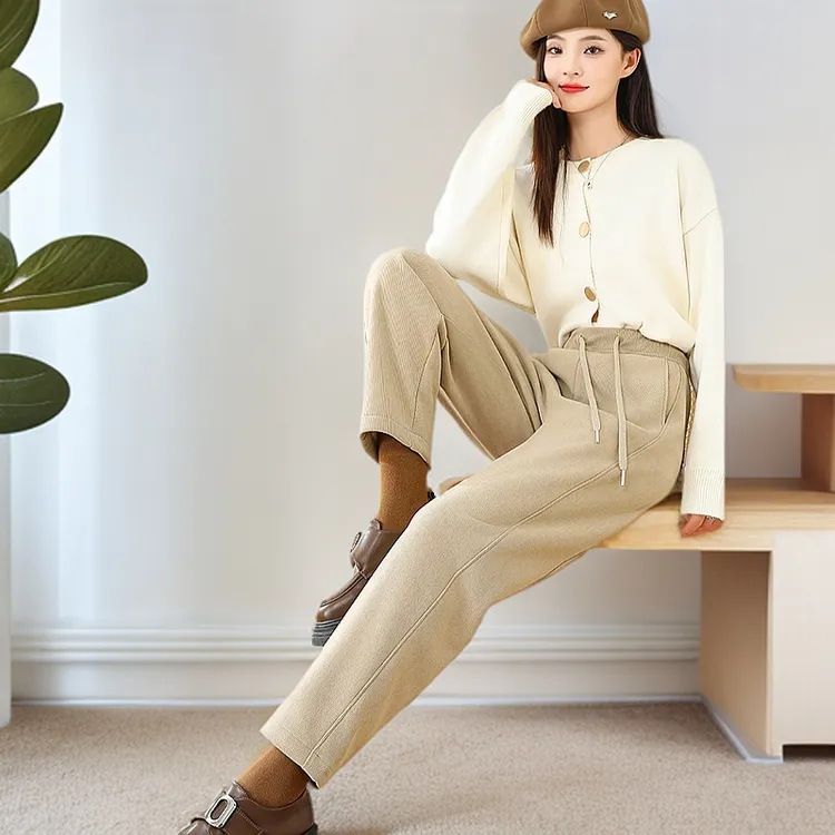 加绒萝卜裤羊毛蚕丝休闲裤雪尼尔直筒裤垂感裤