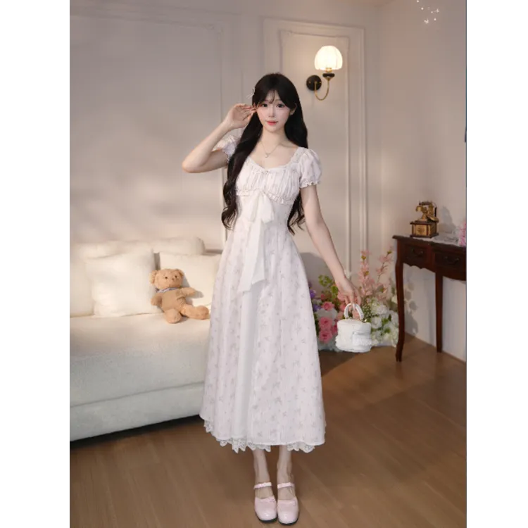 越韩小鱼Musefish 蔷薇少女长裙 甜美少女蕾丝边碎花夏季连衣裙女