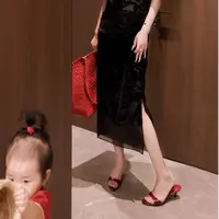 G. yantong/郭彦彤中式丝绒山水画开叉半身裙烧花夏季QZL32