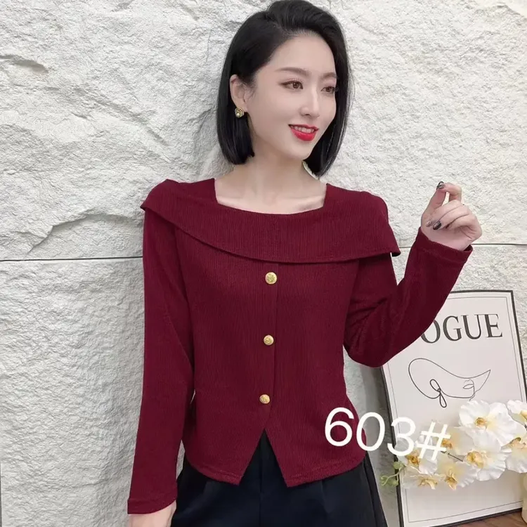 女士春装洋气小衫春秋显瘦洋气质长袖时尚休闲百搭打底T恤上衣服