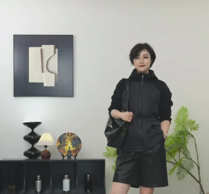【U.M】极简显瘦连帽羊毛棉服保暖拼接绗缝拉链显瘦棉服