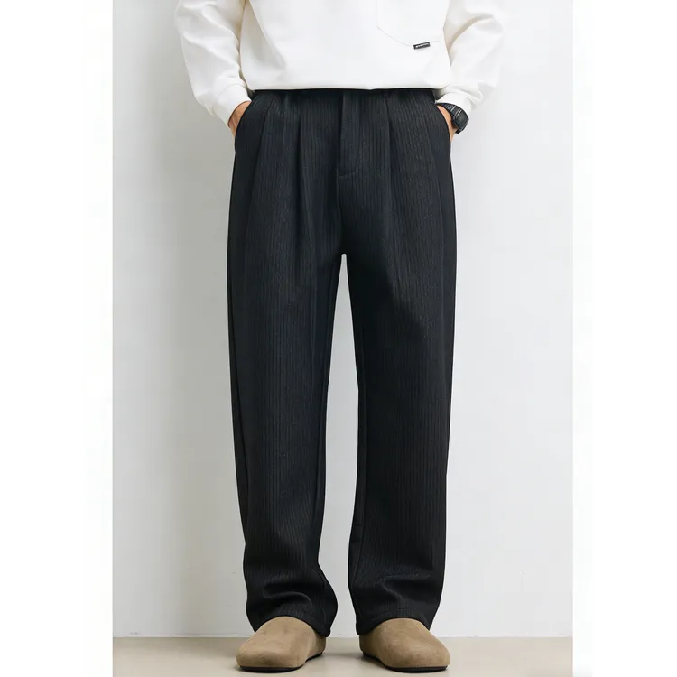 加绒加厚高级垂坠感休闲裤男韩版肌理感宽松直筒长裤轻奢加绒男裤