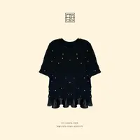 OYBN欧阳贝妮【月落星河】微胖大码钉珠拼接荷叶边短袖T恤1900