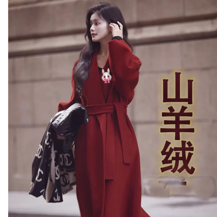 城市战袍气质秋冬高端山羊绒翻领毛呢外套小个子双面羊绒大衣