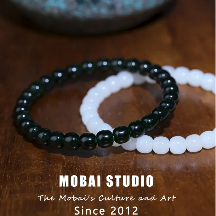 MOBAI默白出品-「碧玉/白玉」和田玉老型单圈手串 6.5mm+