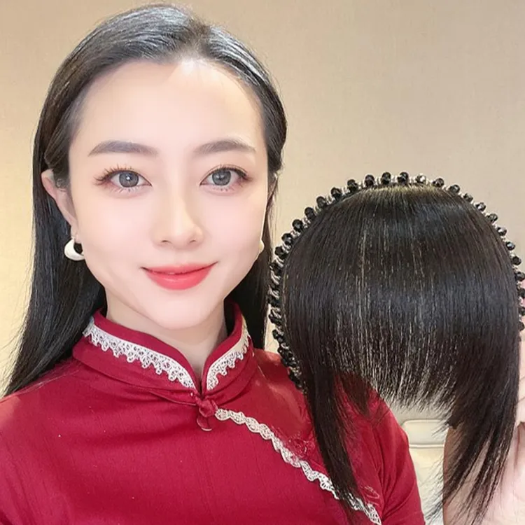 时尚黄钻水晶发箍小刘海一体式假发片真发遮额头做造型遮发际线女