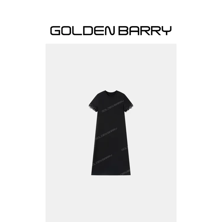 GOLDENBARRY｢夜边漫絮｣镂空刺绣连衣裙简约短袖长裙306060