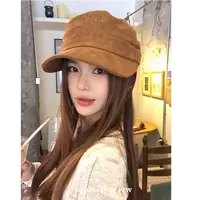 复古麂皮绒渔夫帽子女秋冬季韩版百搭显脸小大头围英伦报童马术帽