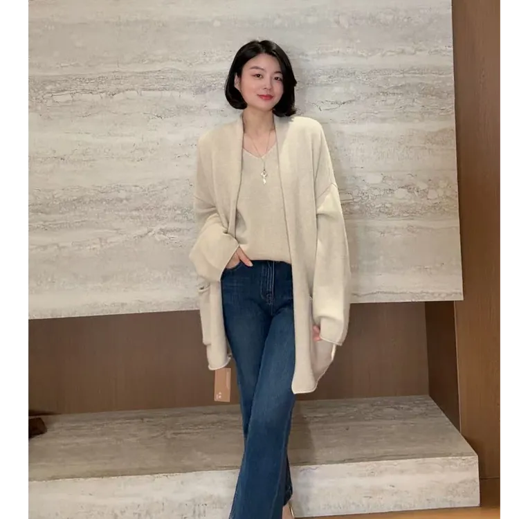 TANTAN 秋季针织慵懒风羊绒开衫背心两件套3813