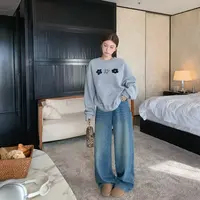 《菈芙芙》重磅加绒复古水洗蓝显瘦百搭直筒牛仔裤女