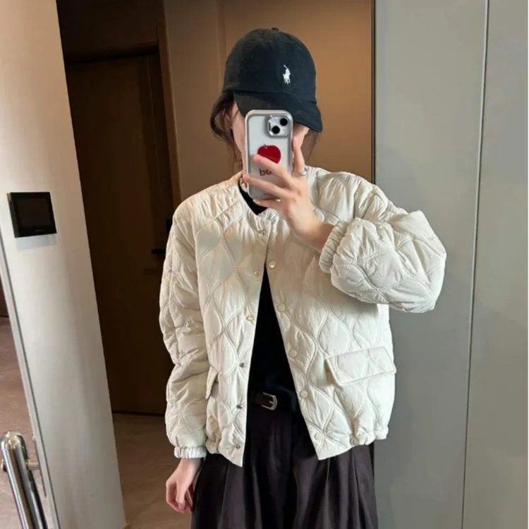 「菱型格 高级感」韩系显瘦厚款小棉服 秋冬宽松百搭菱格棉衣H635