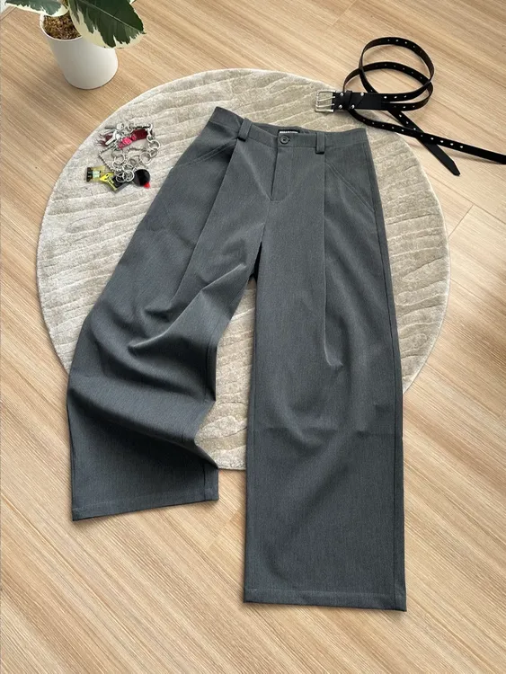 老钱风双折A字西裤tr混纺垂感宽松显瘦休闲直筒裤通勤长裤男夏季