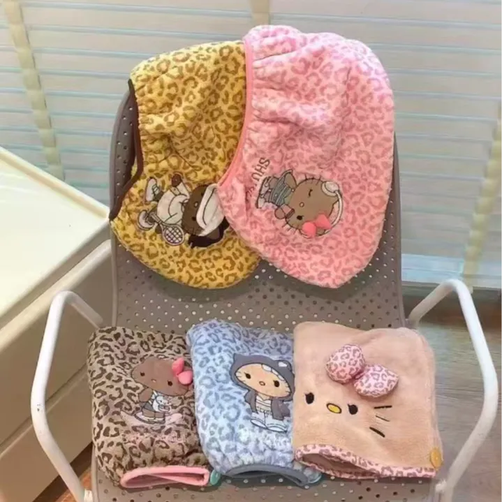 【朵云专属】豹纹KT珊瑚绒干发帽刺绣干发巾