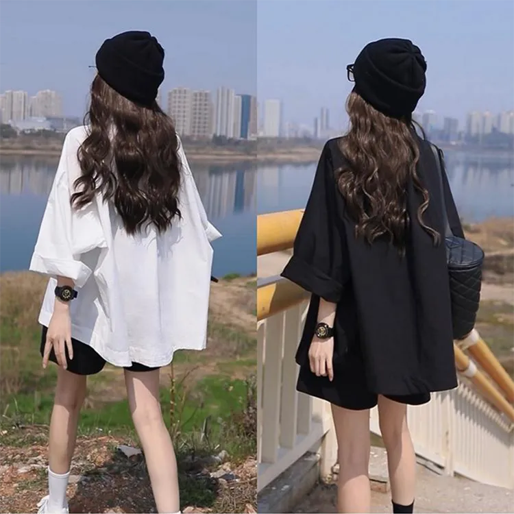 霖优大码女装韩系休闲慵懒风宽松遮肉衬衫设计感小众衬衣显瘦短裤