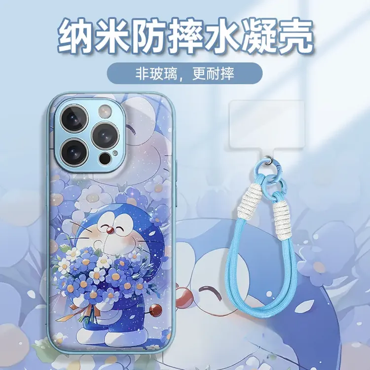 适用于苹果16pro华为OPPO小米VIVO百搭闪粉捧花哆啦a梦水凝手机壳