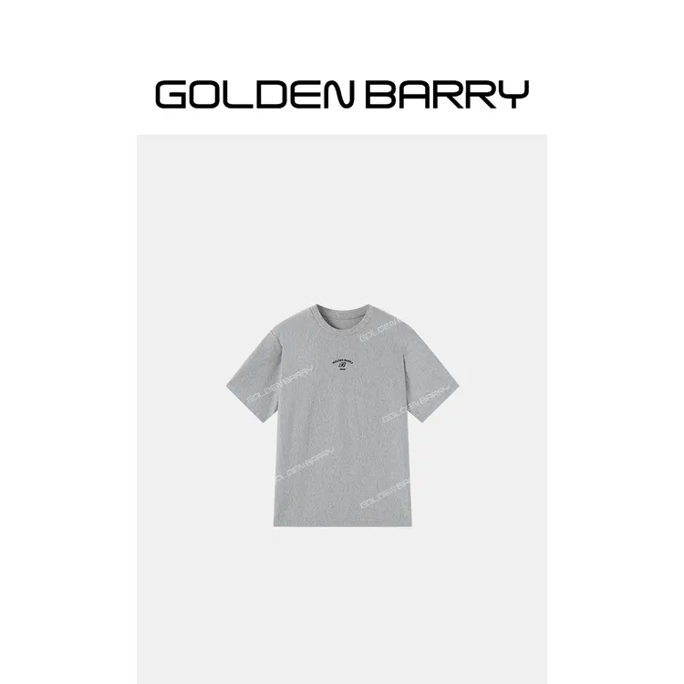 GOLDENBARRY「灰色岛屿」云灰刺绣针织T恤简约百搭短袖206387