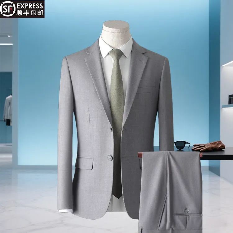 汤米高级感西服套装男修身商务正装新郎结婚礼服潮男士西装两件套