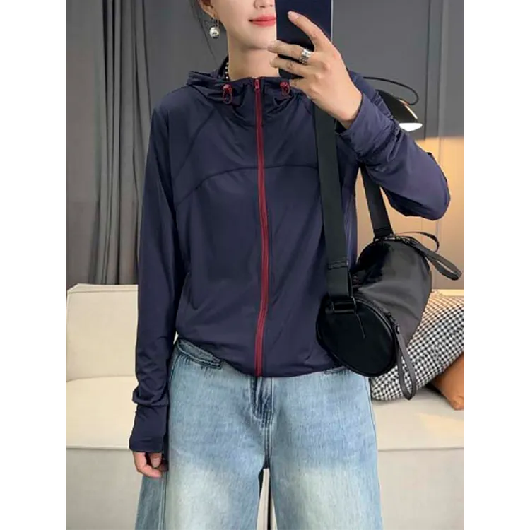 2025夏季休闲薄款时尚宽松简长袖约撞色拉链简约百搭防晒衣长袖衫