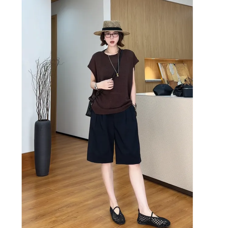 YYOUHAN 2025新款【尼斯周末】极简风轻薄款纯色针织T恤 2506C3527