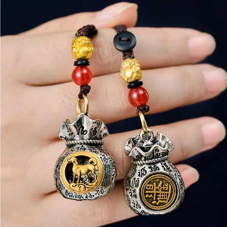 十二生肖日进斗金福袋挂件送礼工艺品生肖钥匙扣财金属手把件挂饰