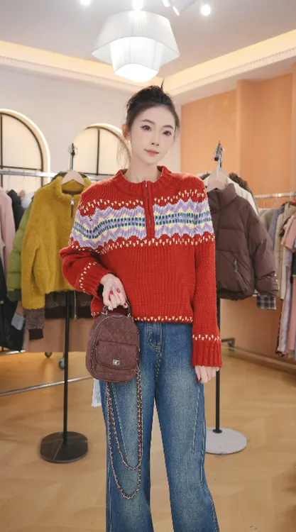 复古高级感费尔岛毛衣女秋冬网红新款显瘦加厚穿搭套头针织上衣服