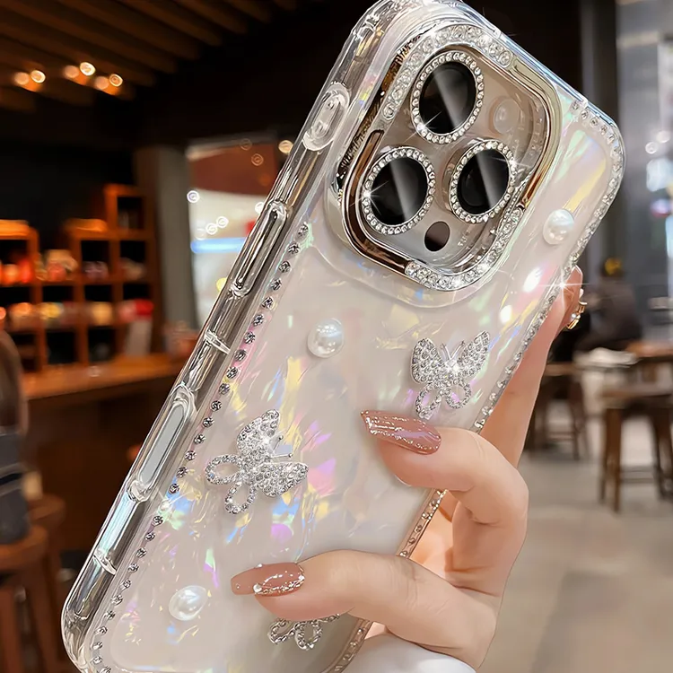 珍珠蝴蝶适用苹果17promax手机壳简约iphone16pro保护套15pro防摔