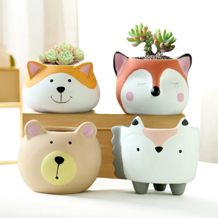 创意清仓卡通可爱动物花盆个性阳台透气多肉植陶瓷盆厂家直销捡漏
