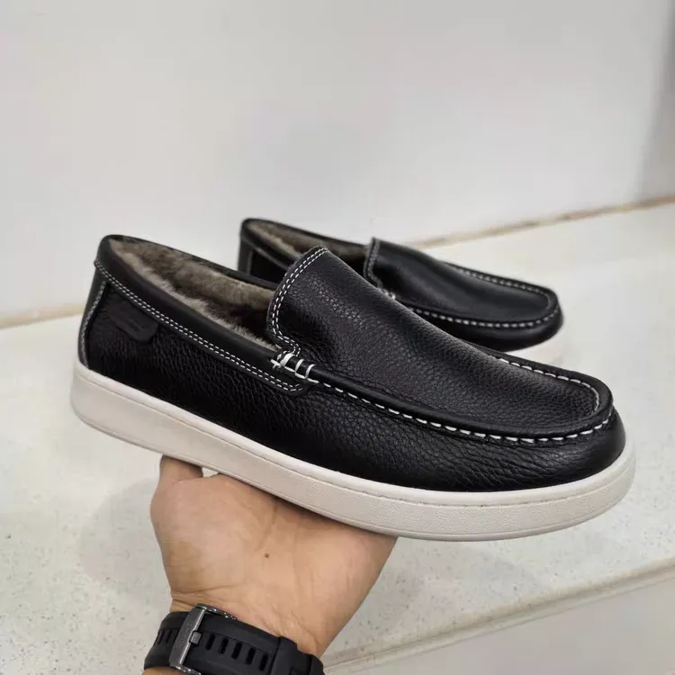 头层牛皮豆豆鞋男冬休闲商务羊毛保暖舒适百搭懒人一脚蹬板鞋皮鞋