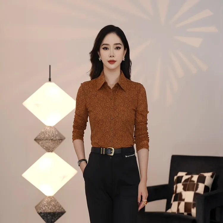 哥弟优雅气质欧纱设计款长袖显瘦修身衬衫女1300782衬衣文艺风