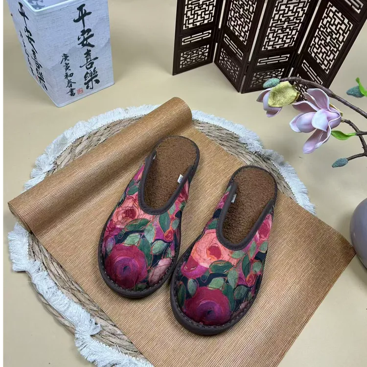 繁花-拖鞋  2025秋新中式千层底布鞋百搭舒适手工布鞋