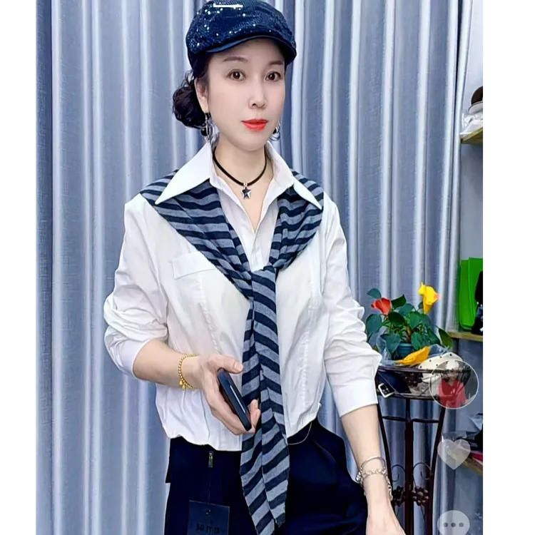 【懂你吴姐】5801新款秋季尚芳带围巾衬衫