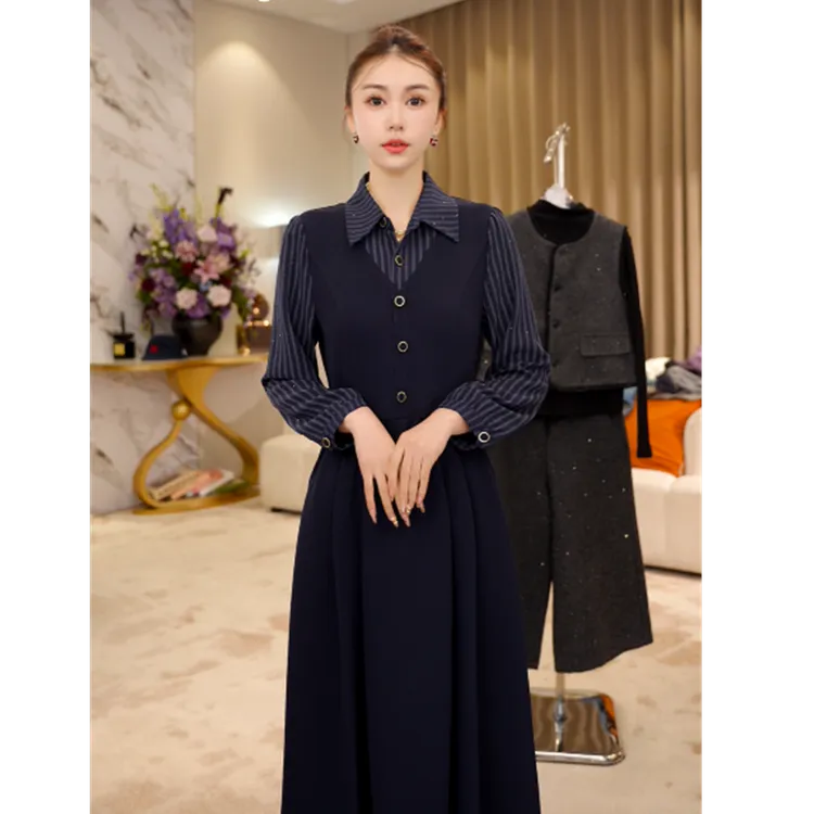G9259假两件连衣裙时尚女士2025年春秋冬新款高端气质长袖裙子