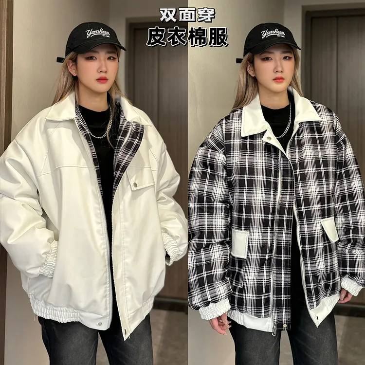 【双面穿皮衣夹克+现货+男女同款】春季新款美式休闲百搭情侣外套潮
