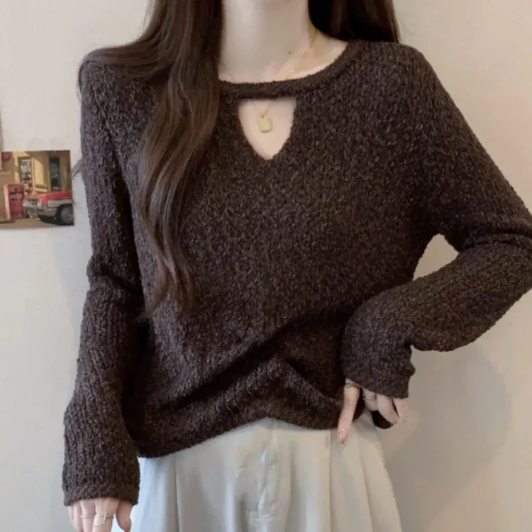 0827 祺欣家 法式短款美拉德复古风镂空小众设计高级感针织衫