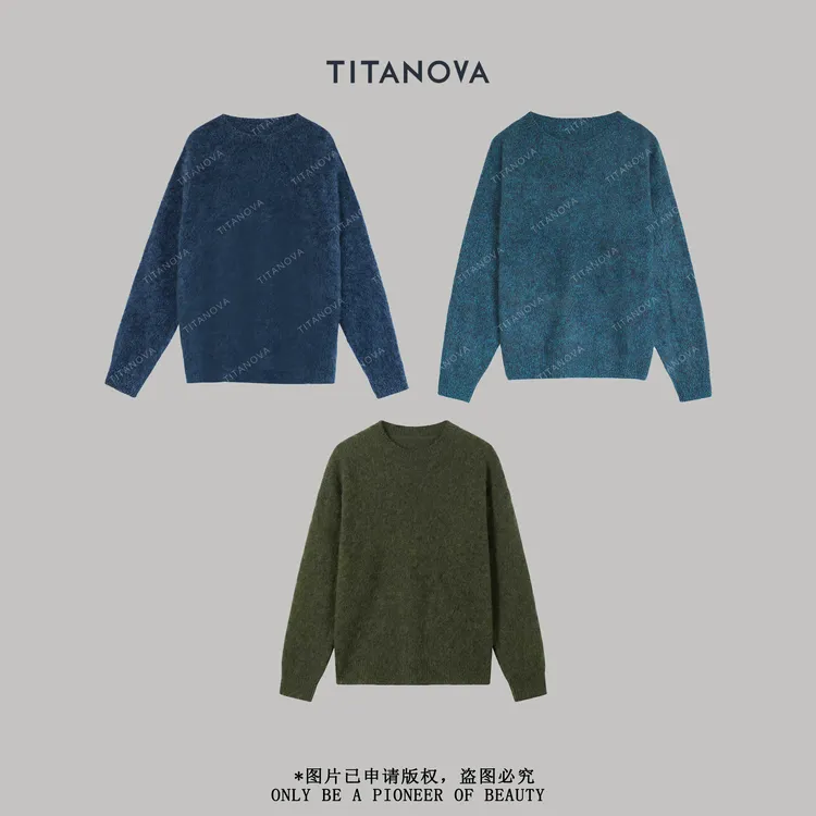 【宁不凡】蓝眼泪|圆领拉绒无缝一体花纱宽松秋冬毛衣N5MY0932Q