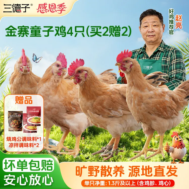 三德子【金寨土鸡4只】散养童子鸡清蒸白切椰子鸡鸡肉 安徽冷运发货商品图