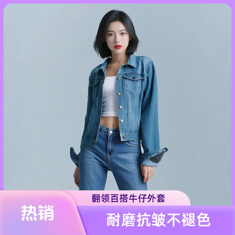 【豫濮海荷】女士休闲薄款秋季翻领百搭牛仔衣短款长袖短外套