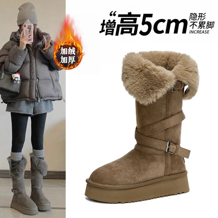 厚底加绒保暖高筒长筒鞋加厚雪地靴女2025新款冬季中筒东北大棉鞋