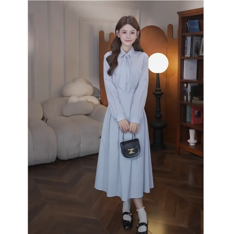 鹿向南【雅致格调】秋季新款气质通勤时尚假两件连衣裙女显瘦裙子